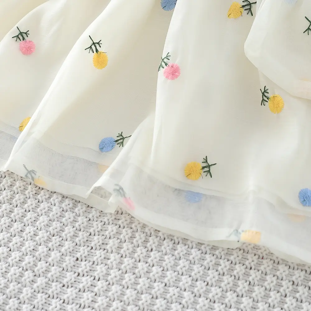 Humor Bear Kids Clothing Flower Embroidered Dress With Puffed Sleeves + Crossbody Bag Girls Princess Dress For 3-7Y
