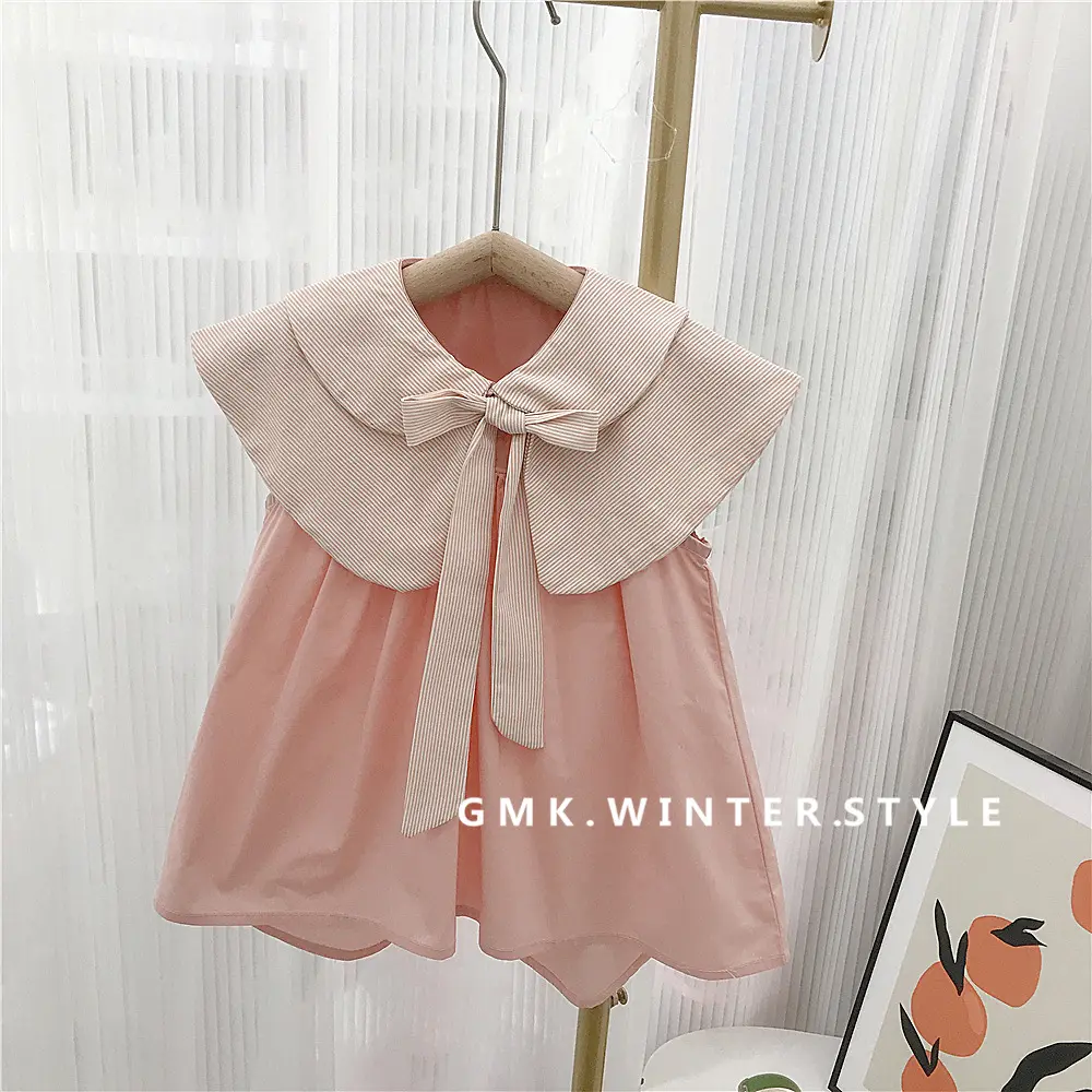 Girls Summer Dress Pink Skirt Foreign Style Baby Korean Version A-shaped Skirt Children's Summer Dress Double Neck Princess
