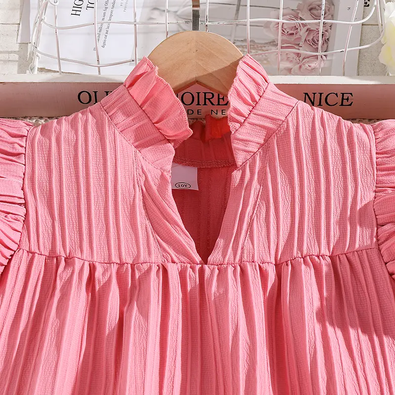 Kids Dress For Girls Pink Petal Sleeve Dress Sweet Elegant Princess Dress Stylish Girls Vacation Holiday Clothes Kids Clothes