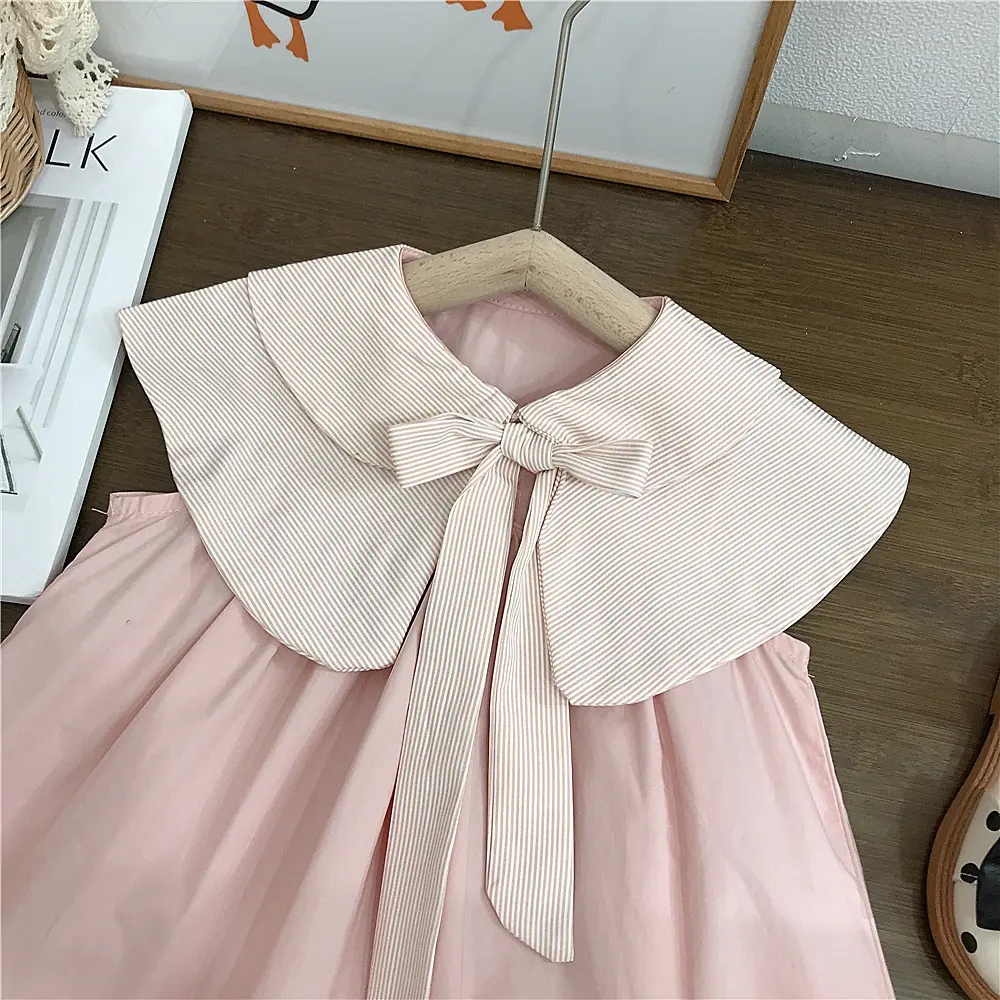 Girls Summer Dress Pink Skirt Foreign Style Baby Korean Version A-shaped Skirt Children's Summer Dress Double Neck Princess