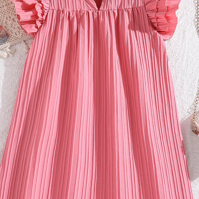Kids Dress For Girls Pink Petal Sleeve Dress Sweet Elegant Princess Dress Stylish Girls Vacation Holiday Clothes Kids Clothes