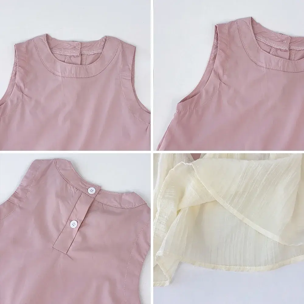 Summer Sweet Cute 2-7 Years Children Casual Clothing Sleeveless O-Neck Splicing Princess Dress 1 Pc Girls Party Fashion Wear
