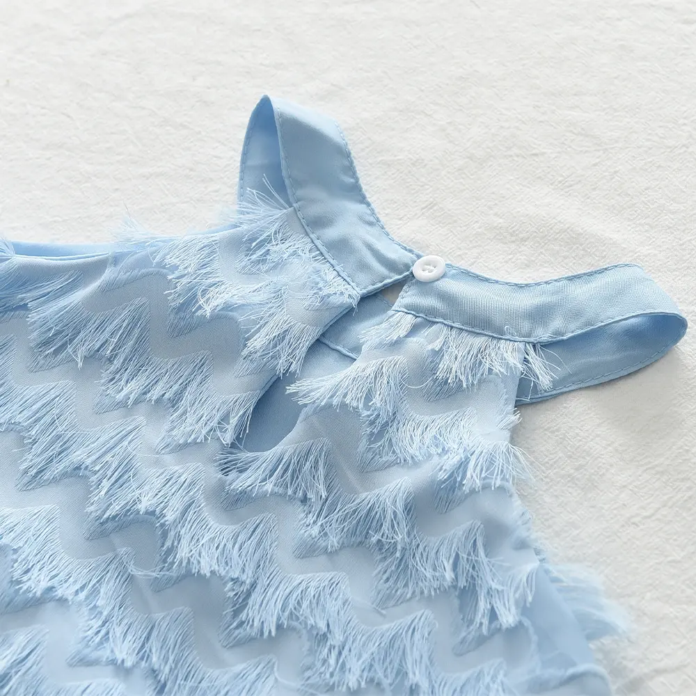 Summer New Fashion Cute Girls Sleeveless O-Neck Single Button Princess Halter Dress 1 Pc 4-7 Years Kids Casual Clothes