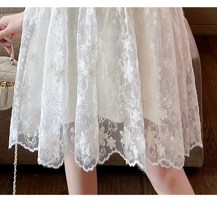 Good Quality Summer Maternity Lace Dress Sweet Puff Sleeve Ruffles Patchwork Pregnant Woman Organza Dress Princess Party Dresses