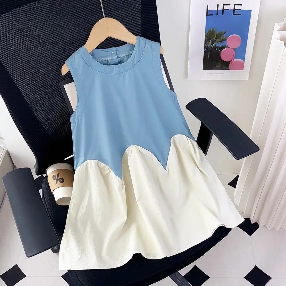 Summer Sweet Cute 2-7 Years Children Casual Clothing Sleeveless O-Neck Splicing Princess Dress 1 Pc Girls Party Fashion Wear