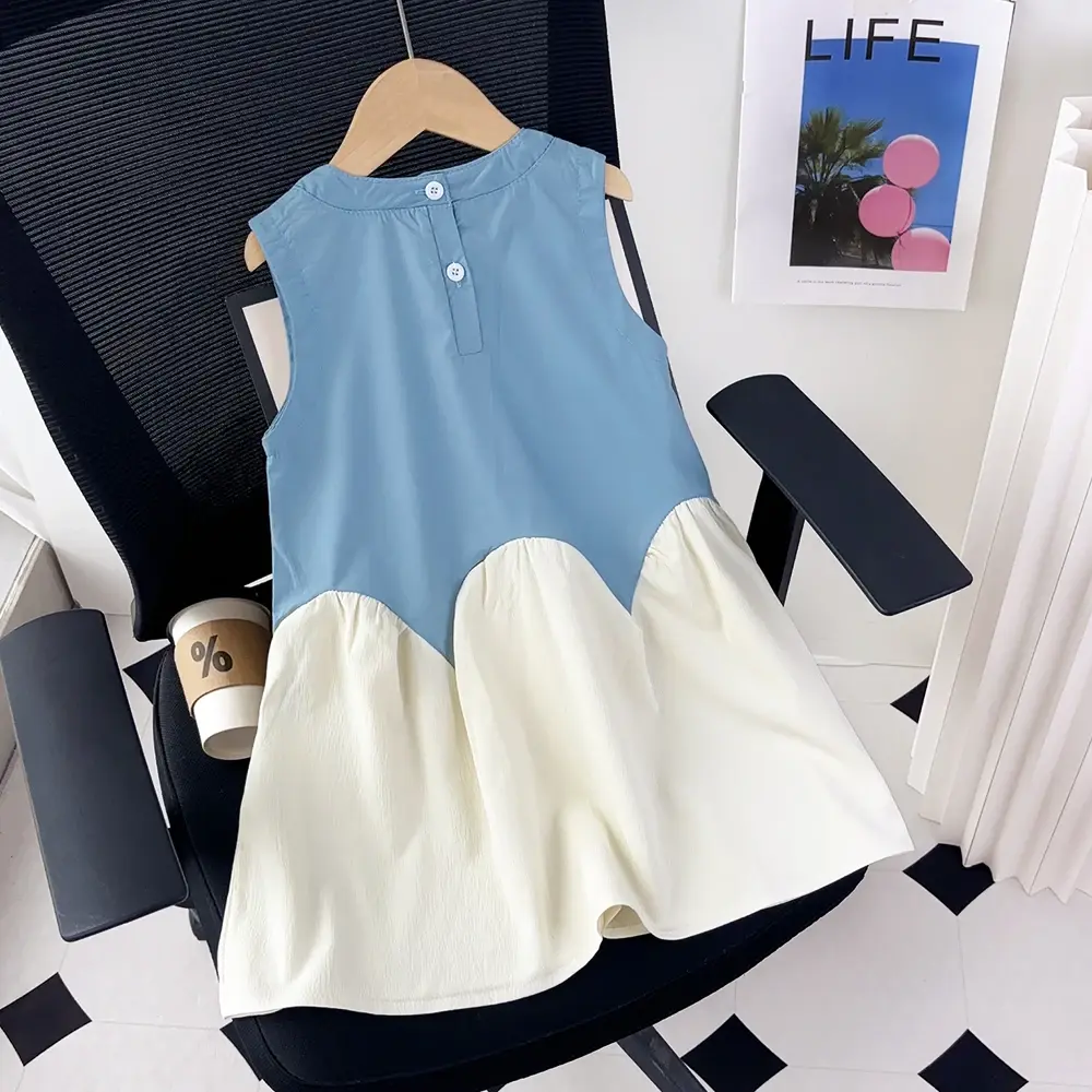 Summer Sweet Cute 2-7 Years Children Casual Clothing Sleeveless O-Neck Splicing Princess Dress 1 Pc Girls Party Fashion Wear