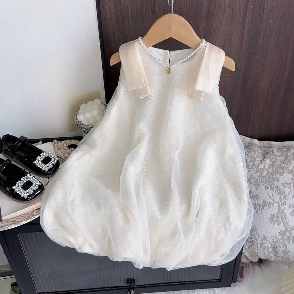 Summer New 2-7 Years Girls Cute Clothes Sleeveless O-Neck Sweet Princess Dress 1 Pc Children Fashion Party Wear