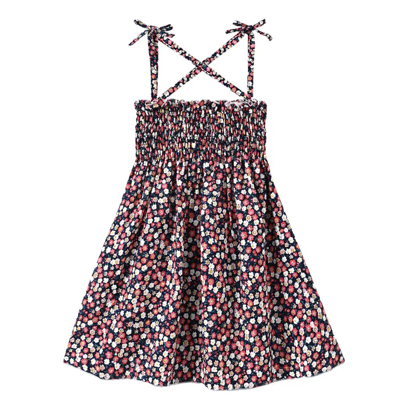 New 2025 Girls Summer Thin Strappy Dress Sweet Cartoon Floral Print Sleeveless Princess Beach Sundress Casual Vacation Dresses