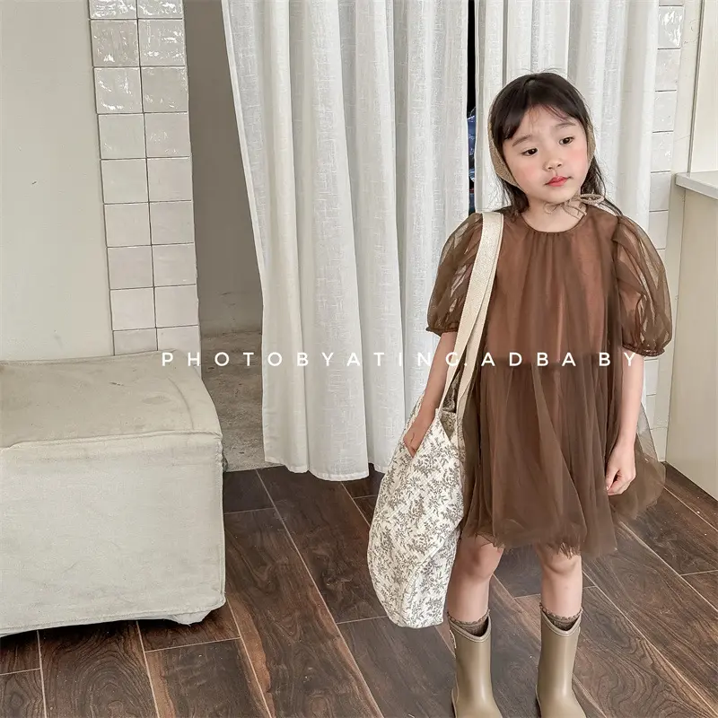 5486 Children Dress 2025 Summer New Korean Girl's Gauze Dress Princess Skirt 1-7Year Kid's Party Clothes