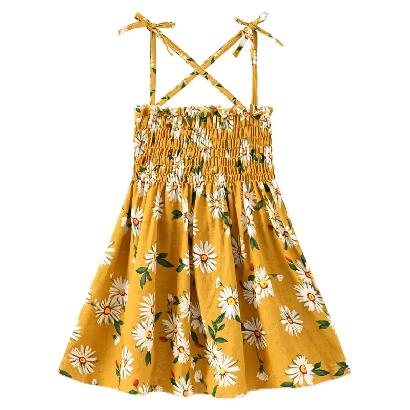 New 2025 Girls Summer Thin Strappy Dress Sweet Cartoon Floral Print Sleeveless Princess Beach Sundress Casual Vacation Dresses