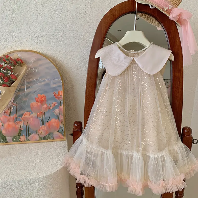 Girls Bow Dress 2024 Summer New Princess Dress Korean Edition Cute and Gentle Dress Toddler Girl Clothes