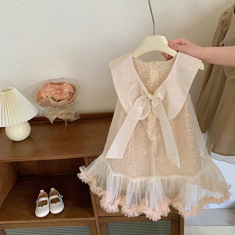 Girls Bow Dress 2024 Summer New Princess Dress Korean Edition Cute and Gentle Dress Toddler Girl Clothes