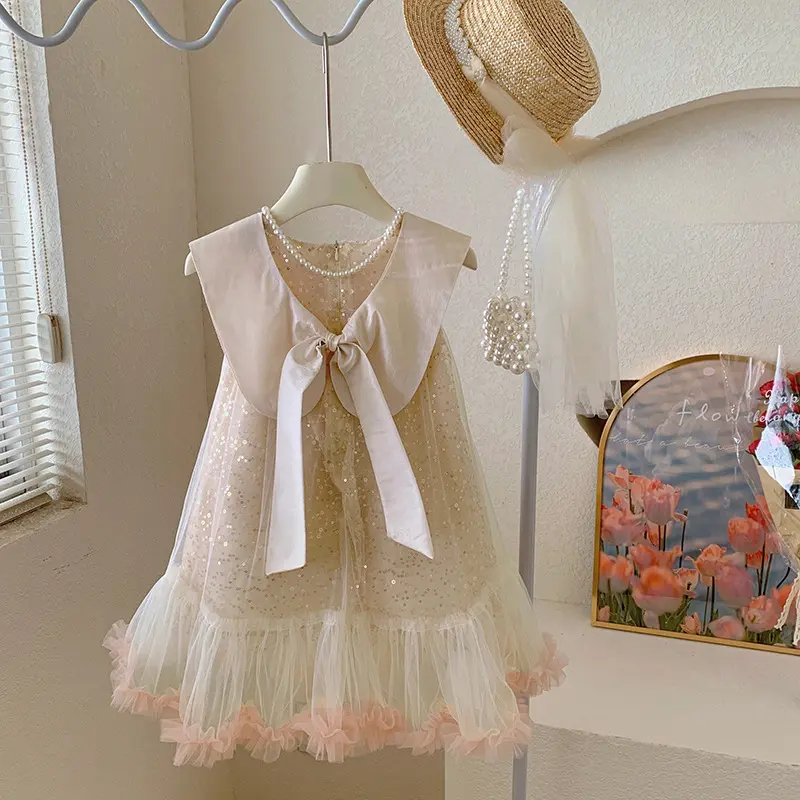 Girls Bow Dress 2024 Summer New Princess Dress Korean Edition Cute and Gentle Dress Toddler Girl Clothes