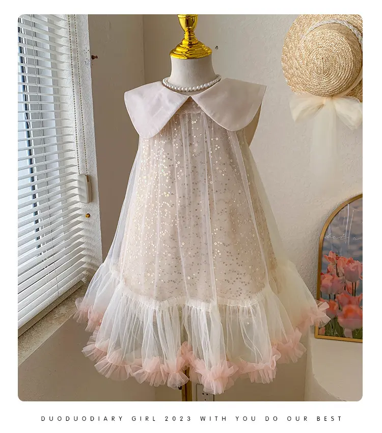 Girls Bow Dress 2024 Summer New Princess Dress Korean Edition Cute and Gentle Dress Toddler Girl Clothes
