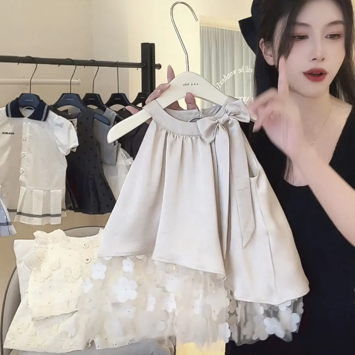 Children Summer Dress 2025 New Girls Korean Elegant Princess Dress Children Summer Bow Sleeveless Mesh Dress