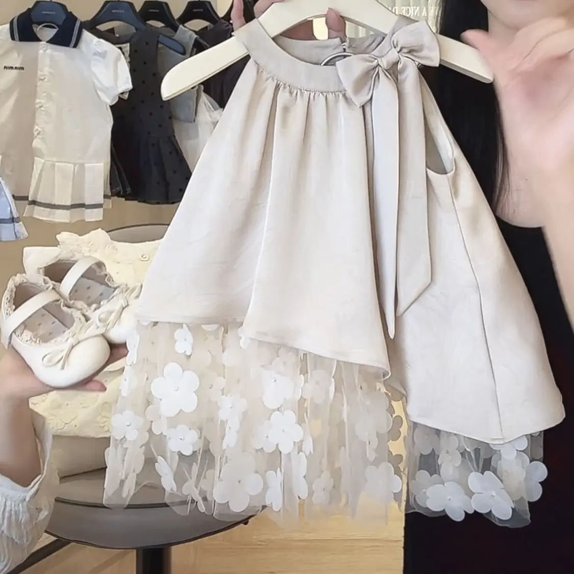 Children Summer Dress 2025 New Girls Korean Elegant Princess Dress Children Summer Bow Sleeveless Mesh Dress