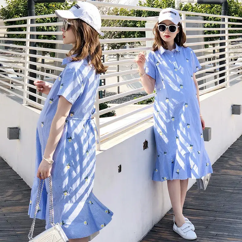 Pregnant Women's Summer Loose Floral Dress Sweet Bowknow Collar Maternity Ball Gown  Short Lady Chiffon  Wholesale