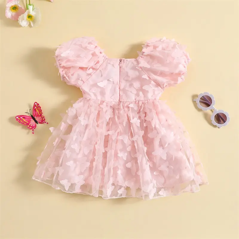 Pudcoco 0-5Y Kids Toddler Baby Girls Princess Dress Summer Short Puff Sleeve 3D Butterfly Tulle A-line Dress For Birthday Party