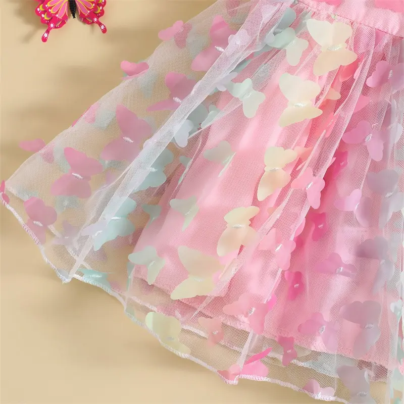 Pudcoco 0-5Y Kids Toddler Baby Girls Princess Dress Summer Short Puff Sleeve 3D Butterfly Tulle A-line Dress For Birthday Party