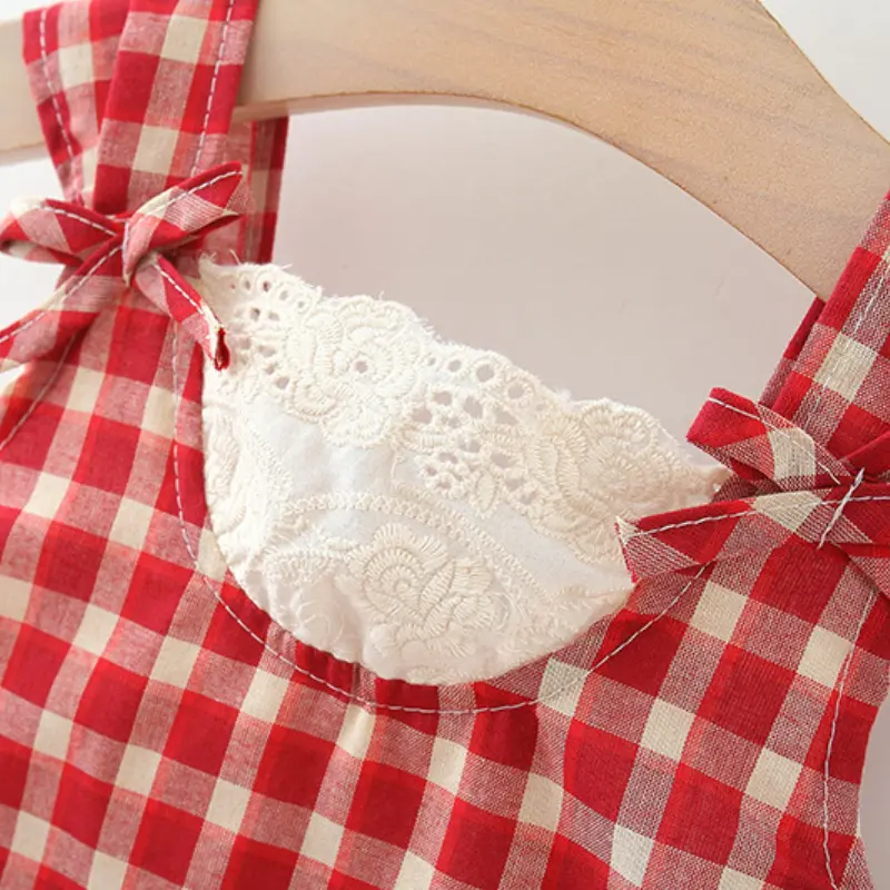 1-4 Years Girl Clothes Summer Baby Girl Red Plaid Princess Dress Kids Korean Edition Birthday Dress Send Hat