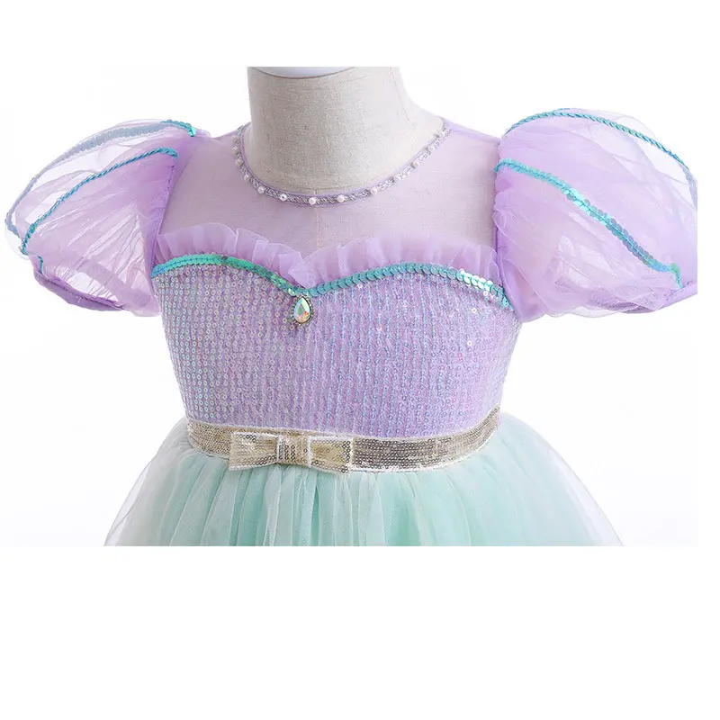 Girls Dress Summer New Children's Mesh Princess Dress Kindergarten Short Sleeve Sweet Western Style Dress Mermaid Tutu Skirt Children's Day Christmas Halloween Dress
