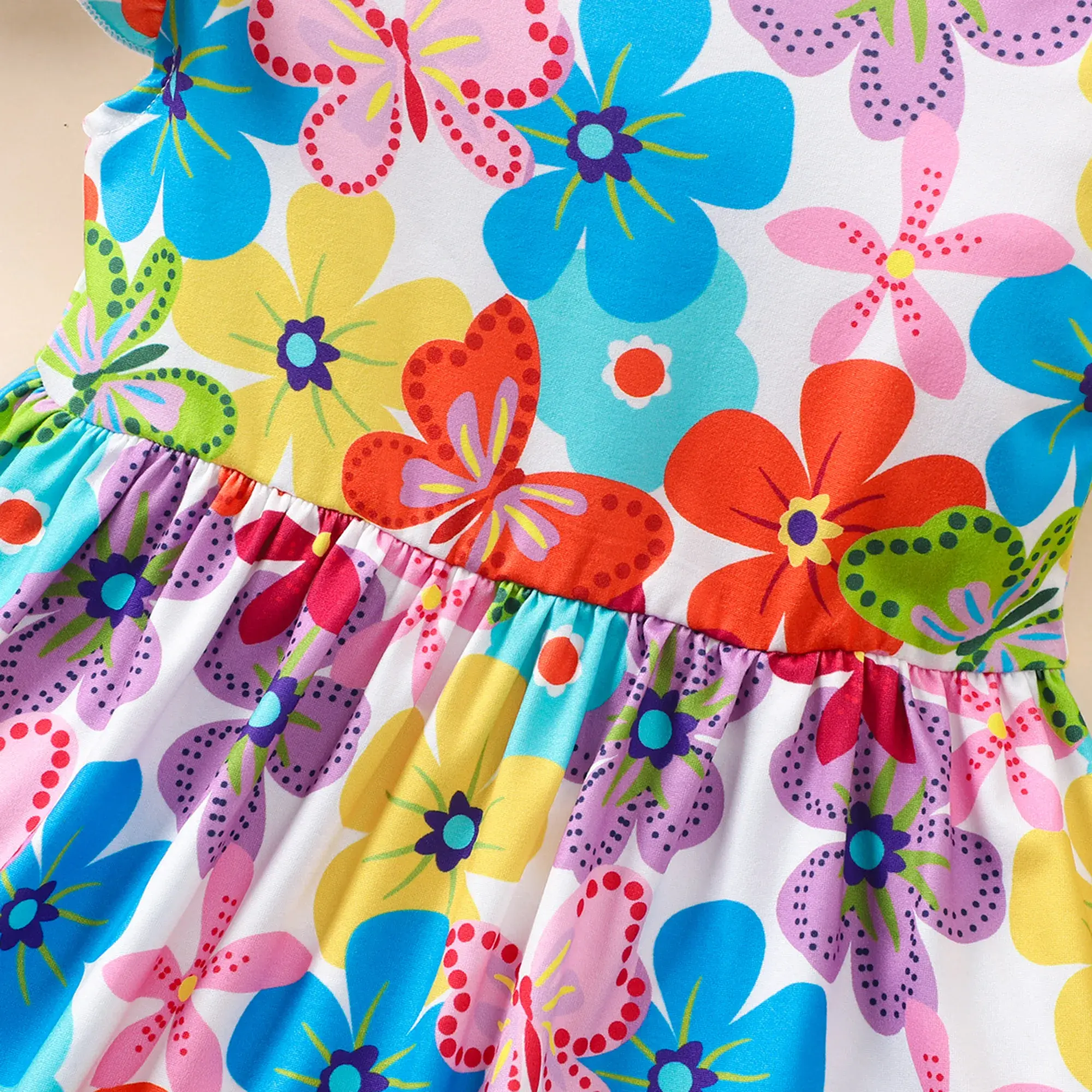 2024 Kids Girls Clothes Short Sleeve Summer Colorful Flower Ruffle Children Dress Fashion Casual Girls Dress Clothing for Kids