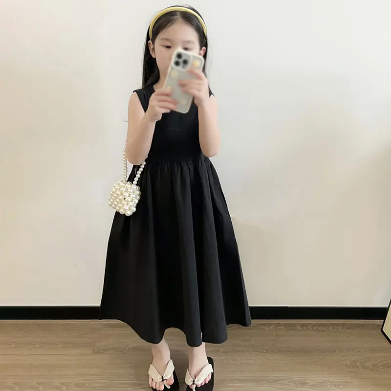 Classic Sleeveless Fluffy Dress for Kids Girls Summer Cotton Soft Casual Fluffy Dress for Sweet Princess Party Traveling Camping