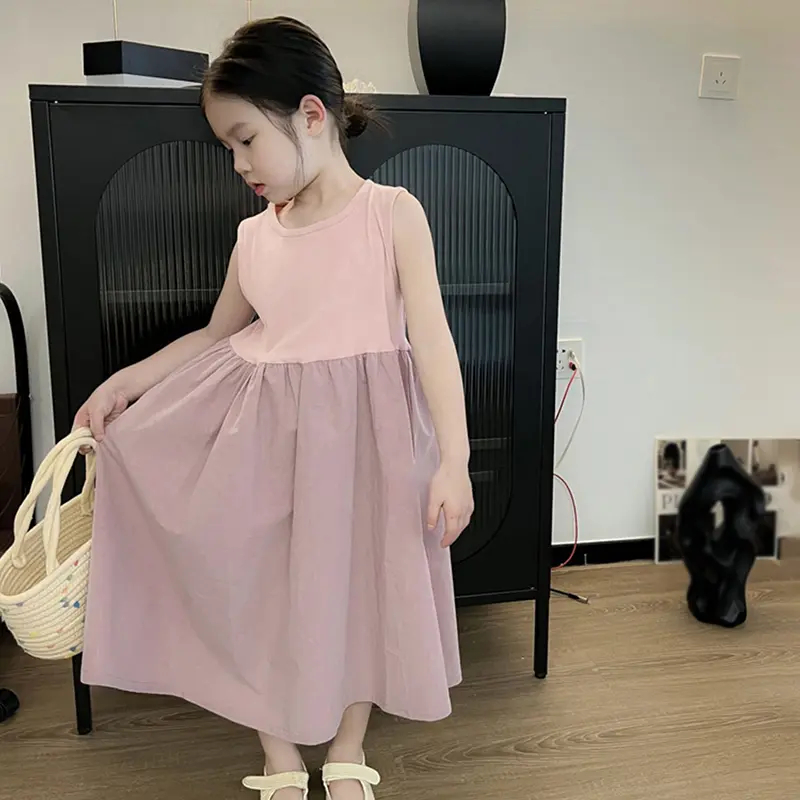 Classic Sleeveless Fluffy Dress for Kids Girls Summer Cotton Soft Casual Fluffy Dress for Sweet Princess Party Traveling Camping