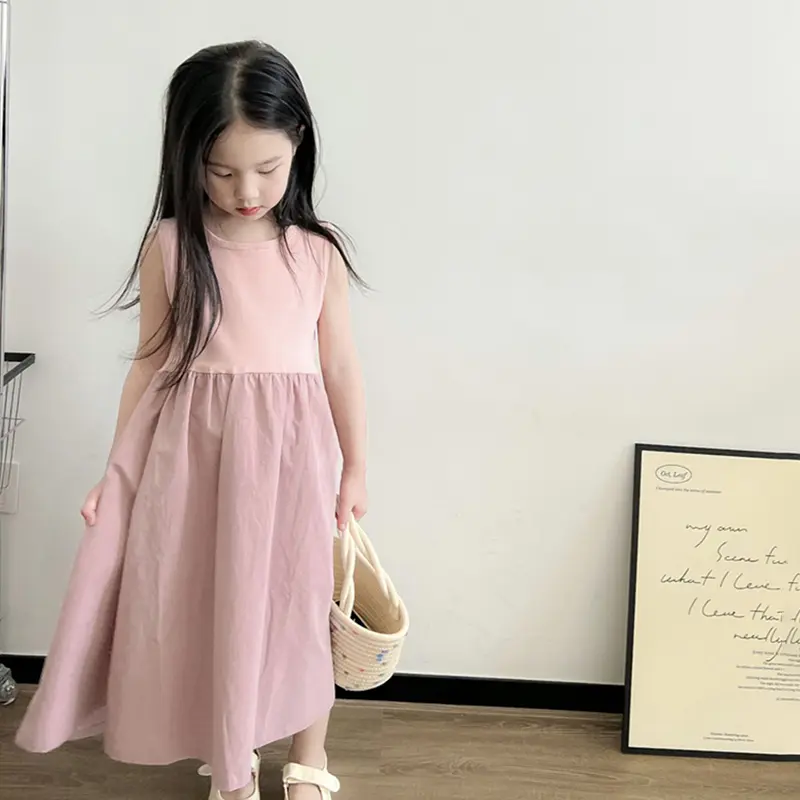Classic Sleeveless Fluffy Dress for Kids Girls Summer Cotton Soft Casual Fluffy Dress for Sweet Princess Party Traveling Camping