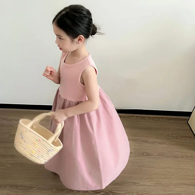 Classic Sleeveless Fluffy Dress for Kids Girls Summer Cotton Soft Casual Fluffy Dress for Sweet Princess Party Traveling Camping