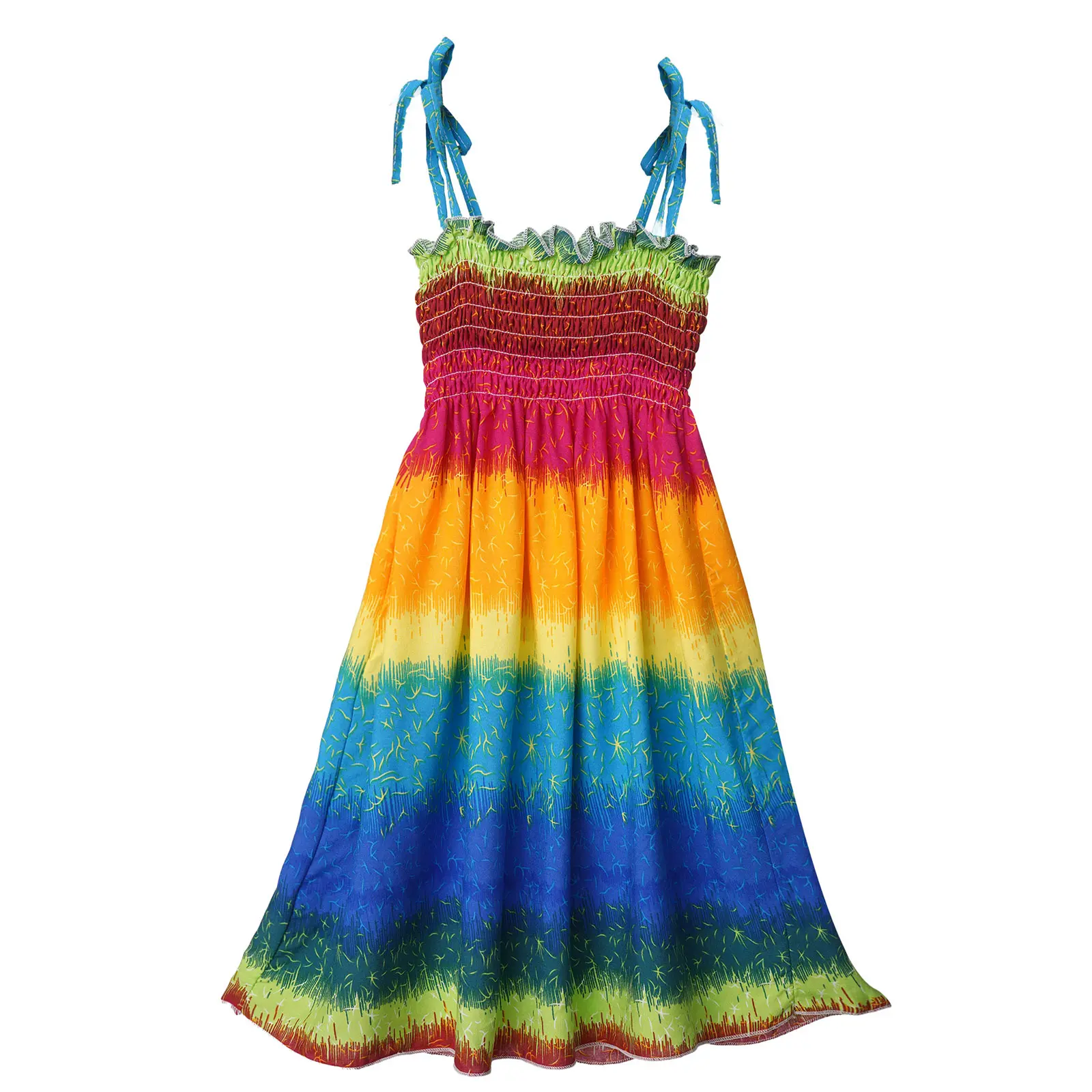 Children Girls Casual Dress Summer Beach Print Flower with Necklace Bohemian Style Holiday Sleeveless Dresses Suspender for Girl