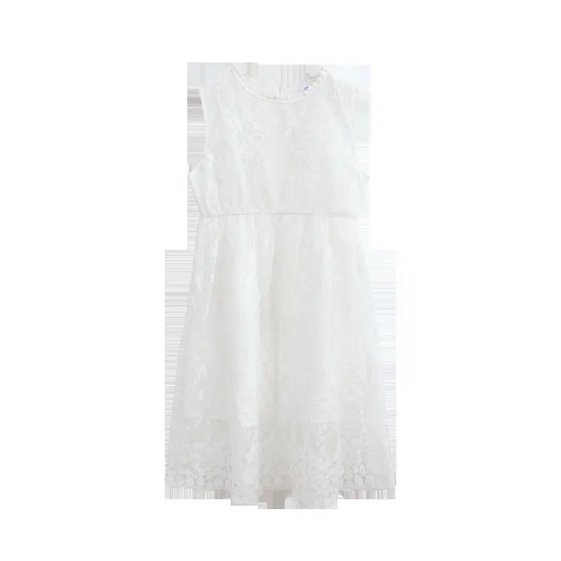 2025 summer Teenager kids Girls clothes floral mesh Princess white Dress lace off shoulder sleeveless 5 6 7 8 9 10 11 12 Years