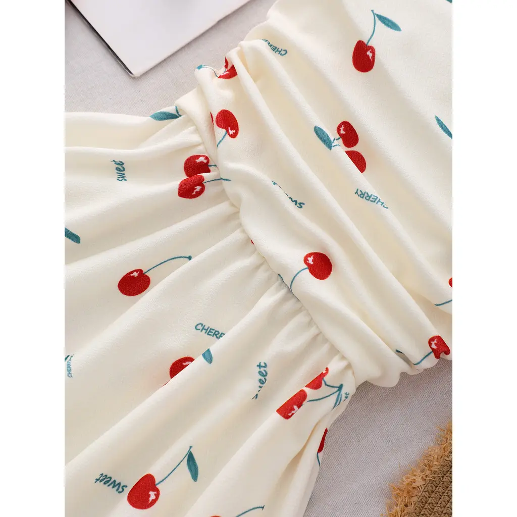 Apricot Camisole Kids Girl Dress Summer Cherry Fruit Ins Style Japan Korea Casual Vacation Children Dresses 7 8 9 10 11 12 Yrs