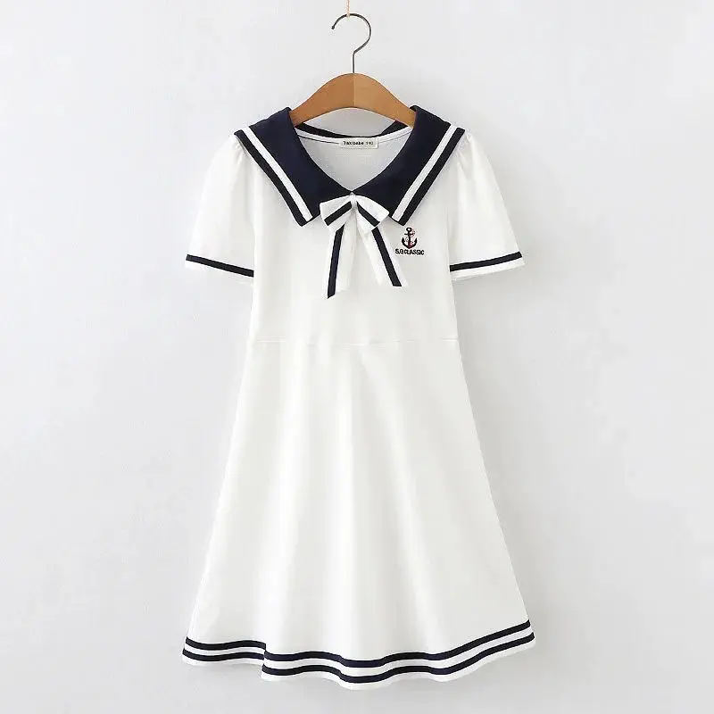 4 5 6 8 10 11 13 Years Girls Navy Dress Summer College Style Fashion Little Princess Dress Birthday Gifts Children's Clothing