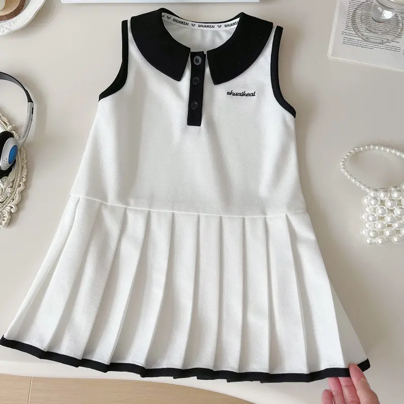 2025 Baby Girls Polo Pleated Summer Dress,Kids Sleeveless Casual Comfortable Dresses Children Vestidos Clothes