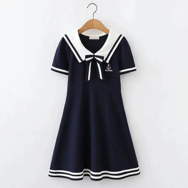 4 5 6 8 10 11 13 Years Girls Navy Dress Summer College Style Fashion Little Princess Dress Birthday Gifts Children's Clothing