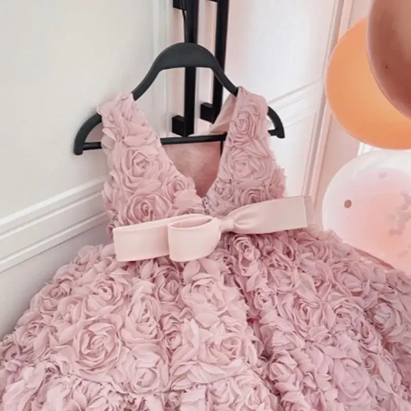 Flower Dress Spring and Summer New Korean Fashion Solid Color Flower Sleeveless Dress Kids Clothes Girls