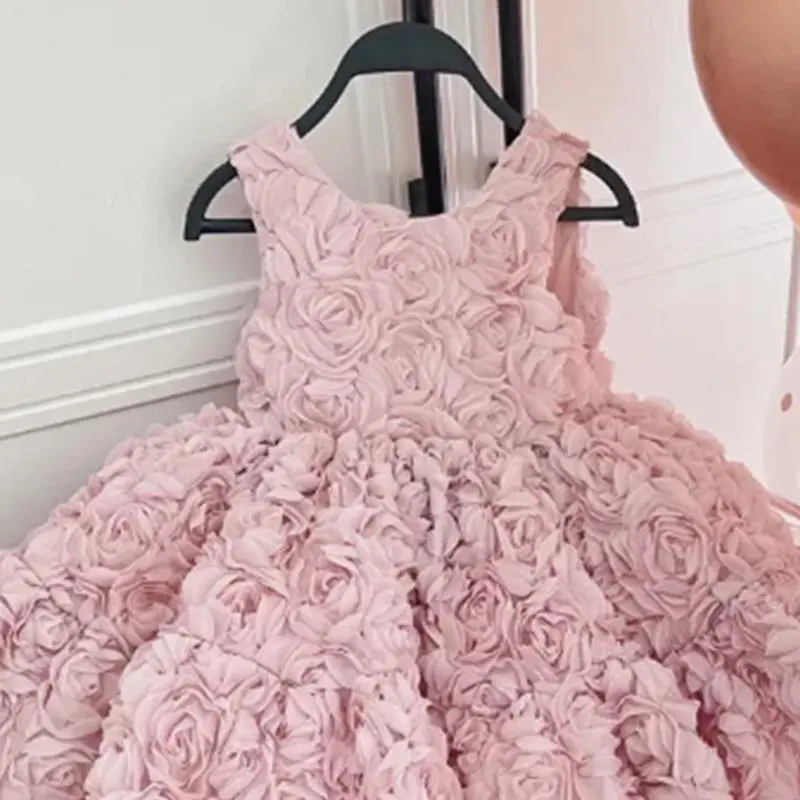 Flower Dress Spring and Summer New Korean Fashion Solid Color Flower Sleeveless Dress Kids Clothes Girls