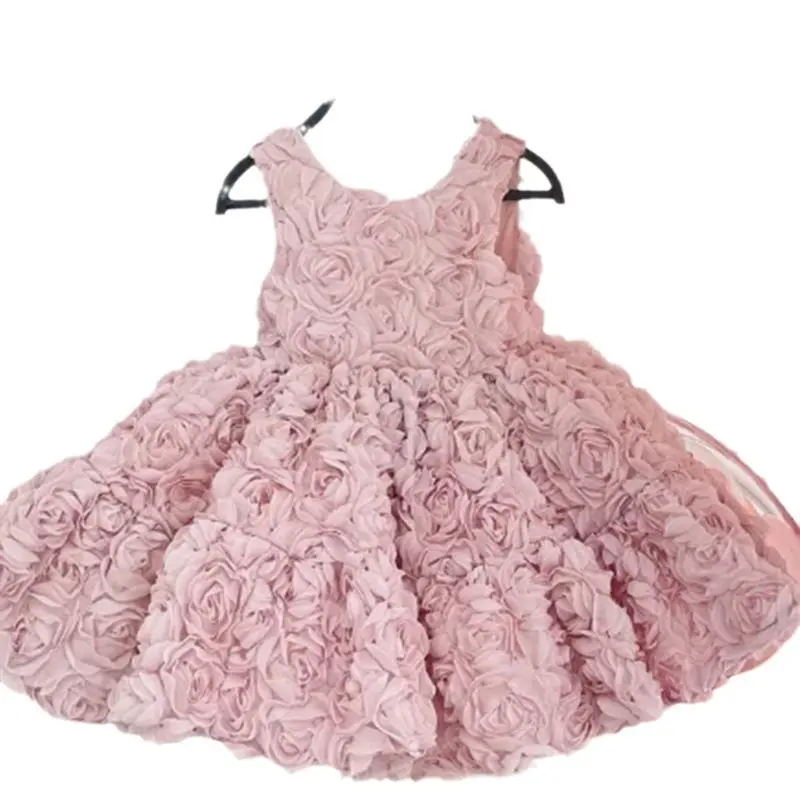 Flower Dress Spring and Summer New Korean Fashion Solid Color Flower Sleeveless Dress Kids Clothes Girls