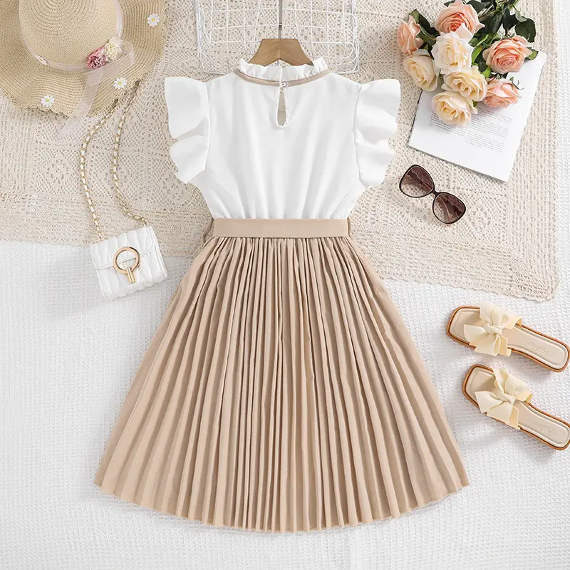 New Summer Fashion Summer Girls Dress Cute  Splicing Style Bow Sleeveless Princess Dresses For Kids Children Birthday Present