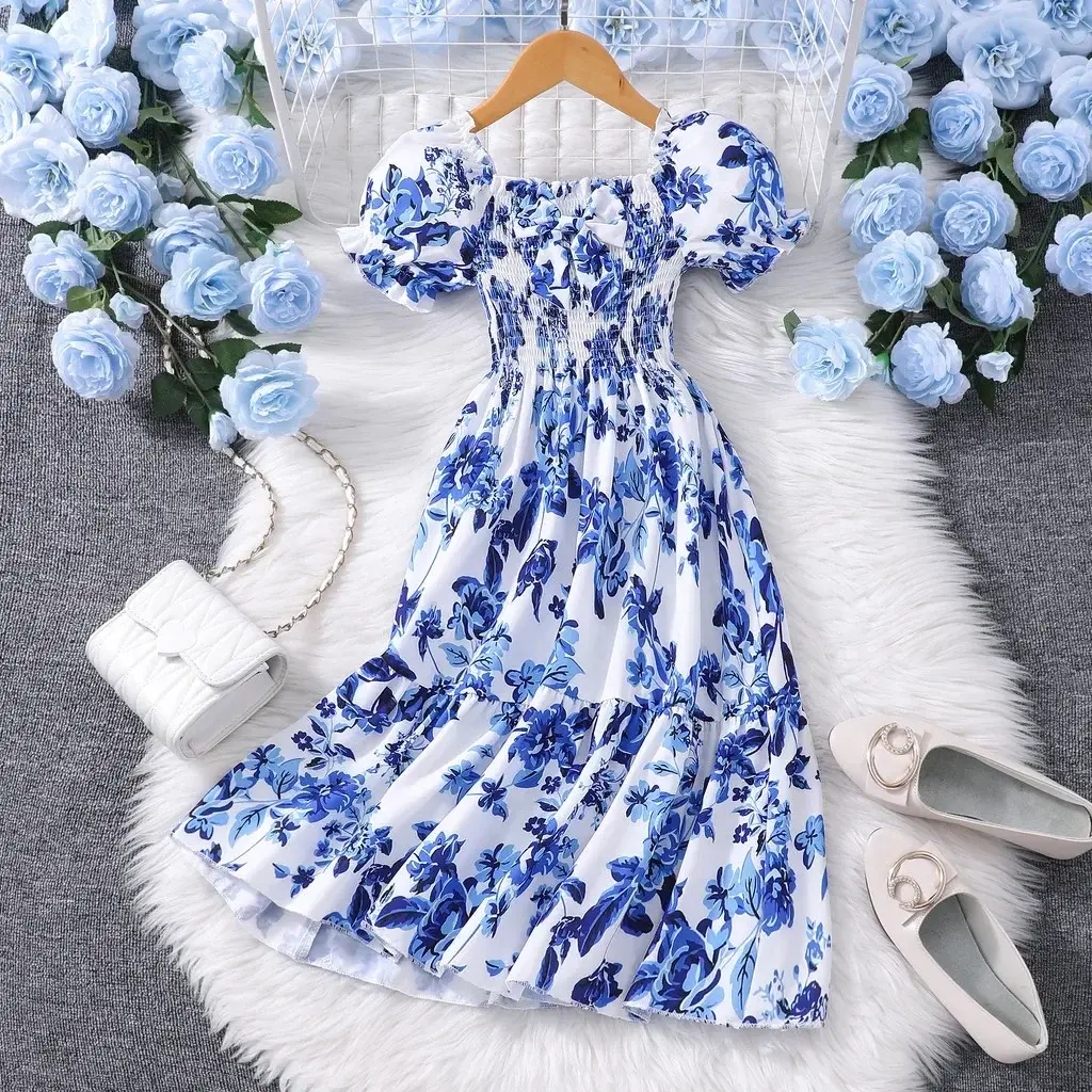 Pink Kids Girl Long Dress Summer Floral Toddler Girls Dresses Cute Sweet Elegant Birthday Party Children Costume 3 4 5 6 7 Yrs