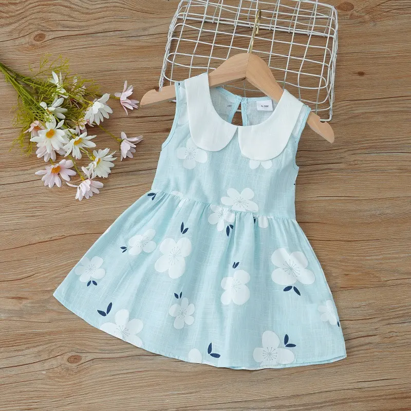 2025 Summer Baby Girls Korean Version Style Sleeveless Peter Pan Collar Sundress Children Cotton Linen Princess Dress 0-6Years