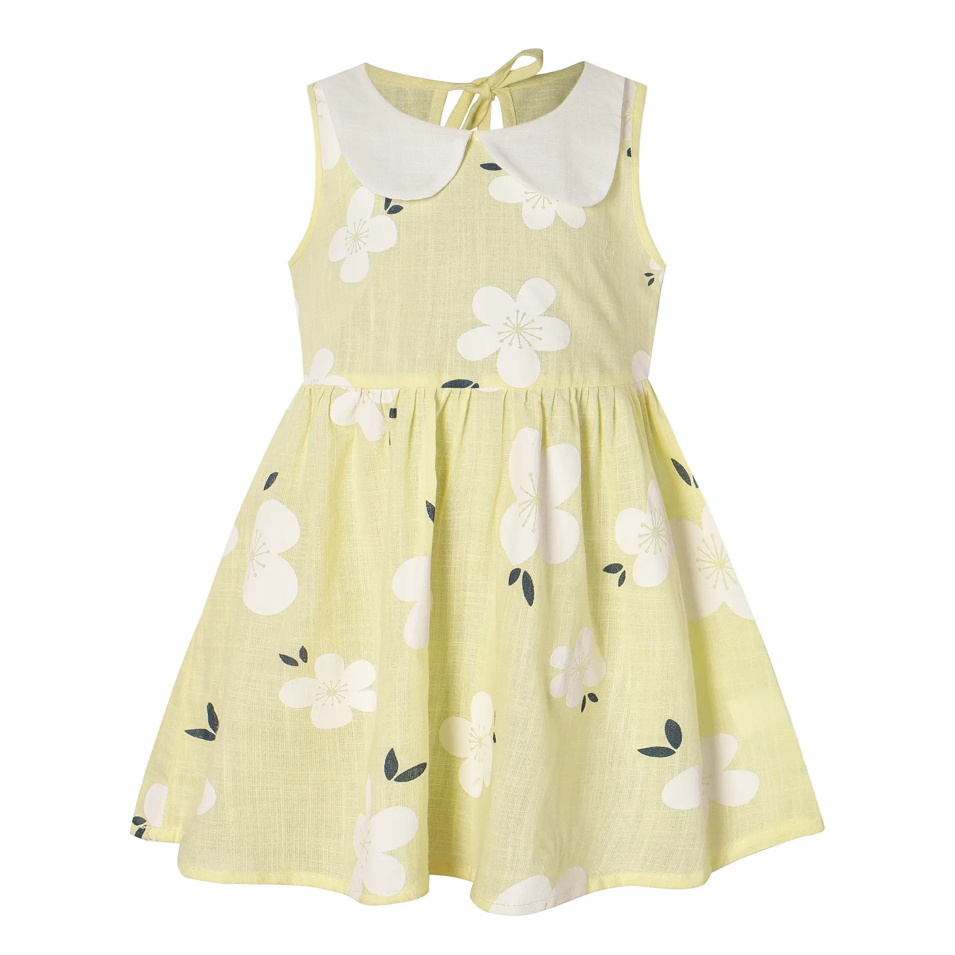 2025 Summer Baby Girls Korean Version Style Sleeveless Peter Pan Collar Sundress Children Cotton Linen Princess Dress 0-6Years