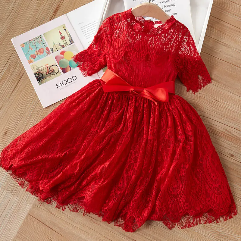 Bear Leader Girls Dress 2025 New Summer Brand Girls Clothes Lace And Ball Design Kids Princess Dress Party Dress For 3-7 Years