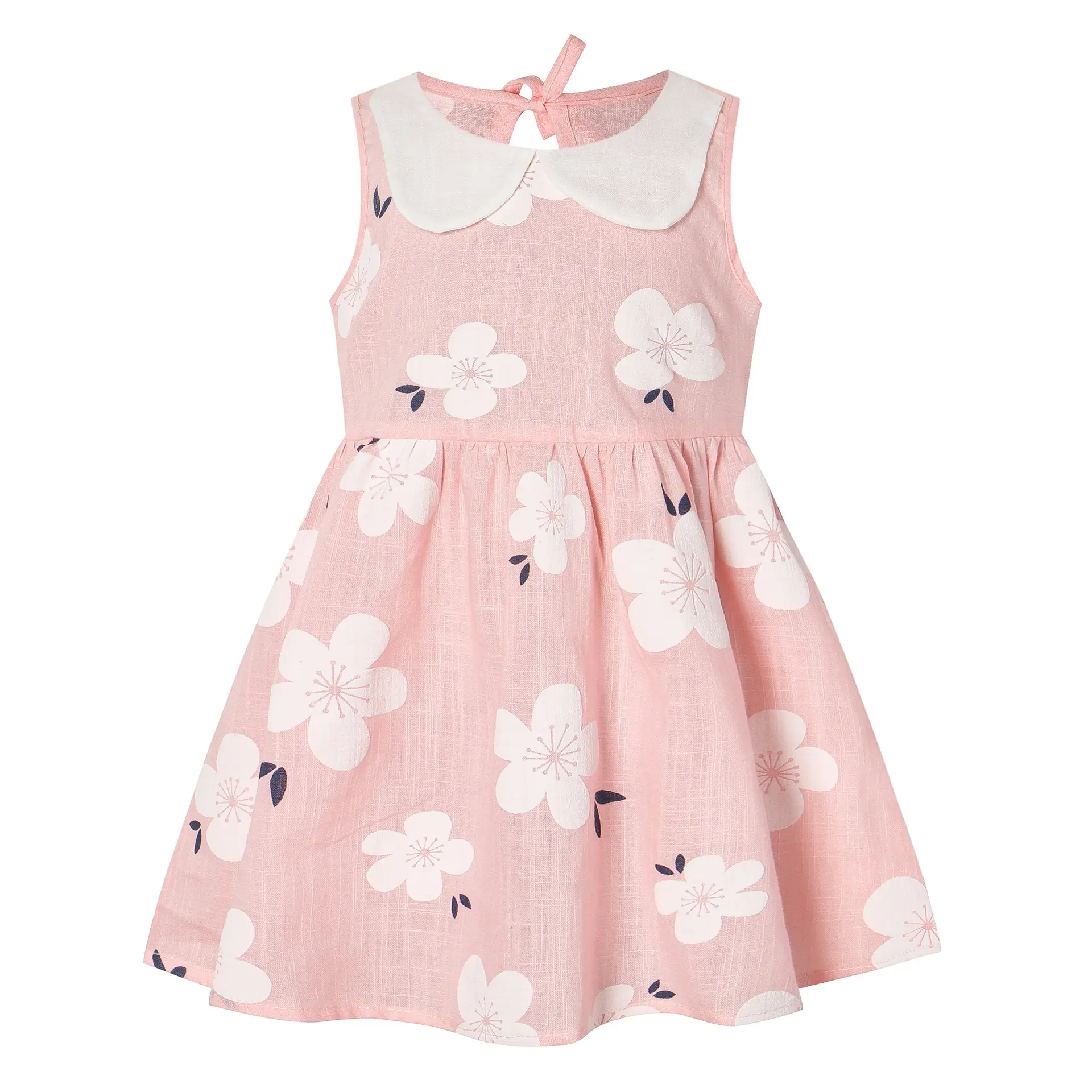 2025 Summer Baby Girls Korean Version Style Sleeveless Peter Pan Collar Sundress Children Cotton Linen Princess Dress 0-6Years