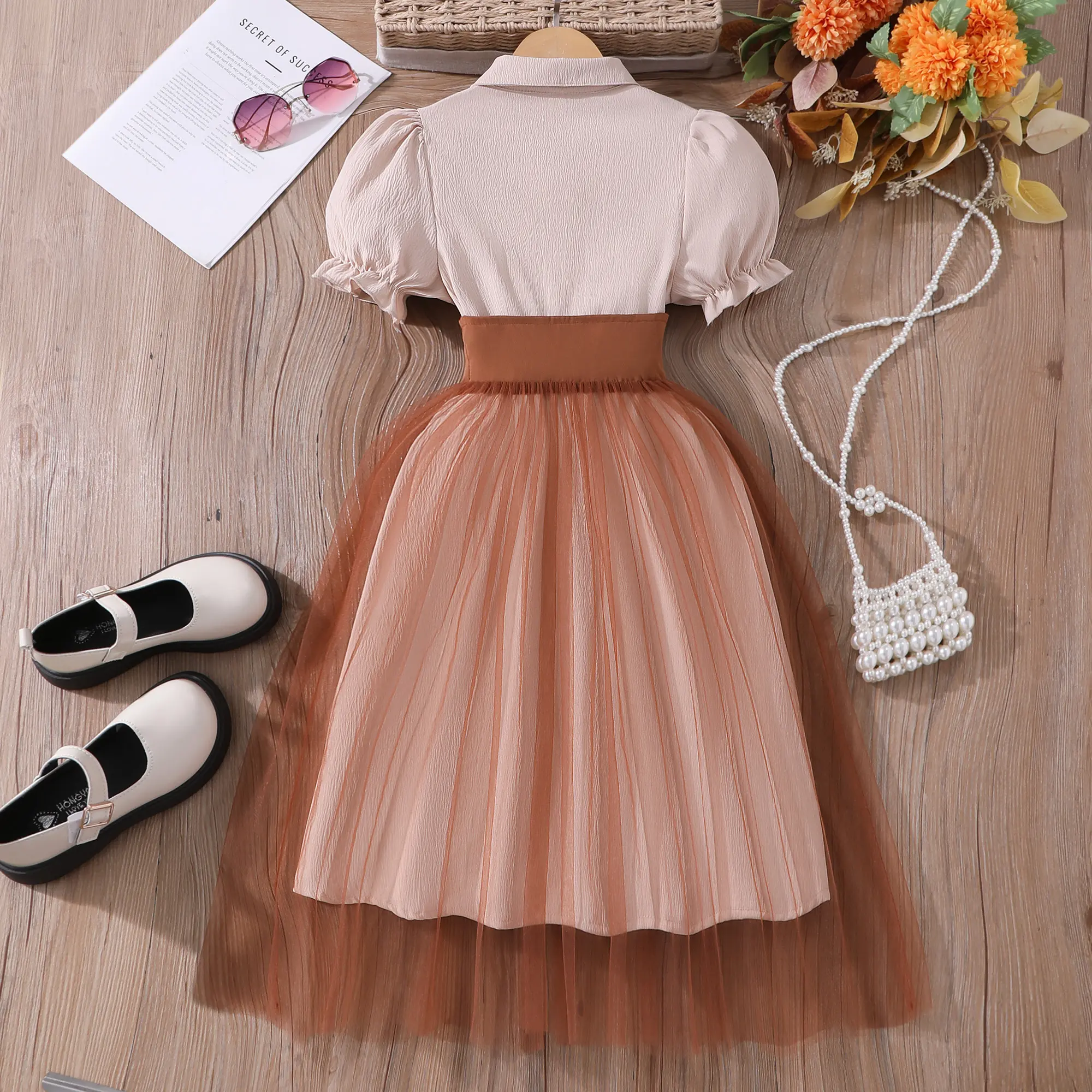Teen Girl Dress Summer Brown Retro Short Sleeve Children Dresses Fashion Girl Costume Party Big KIds Outfit 7 8 9 10 11 12Yrs