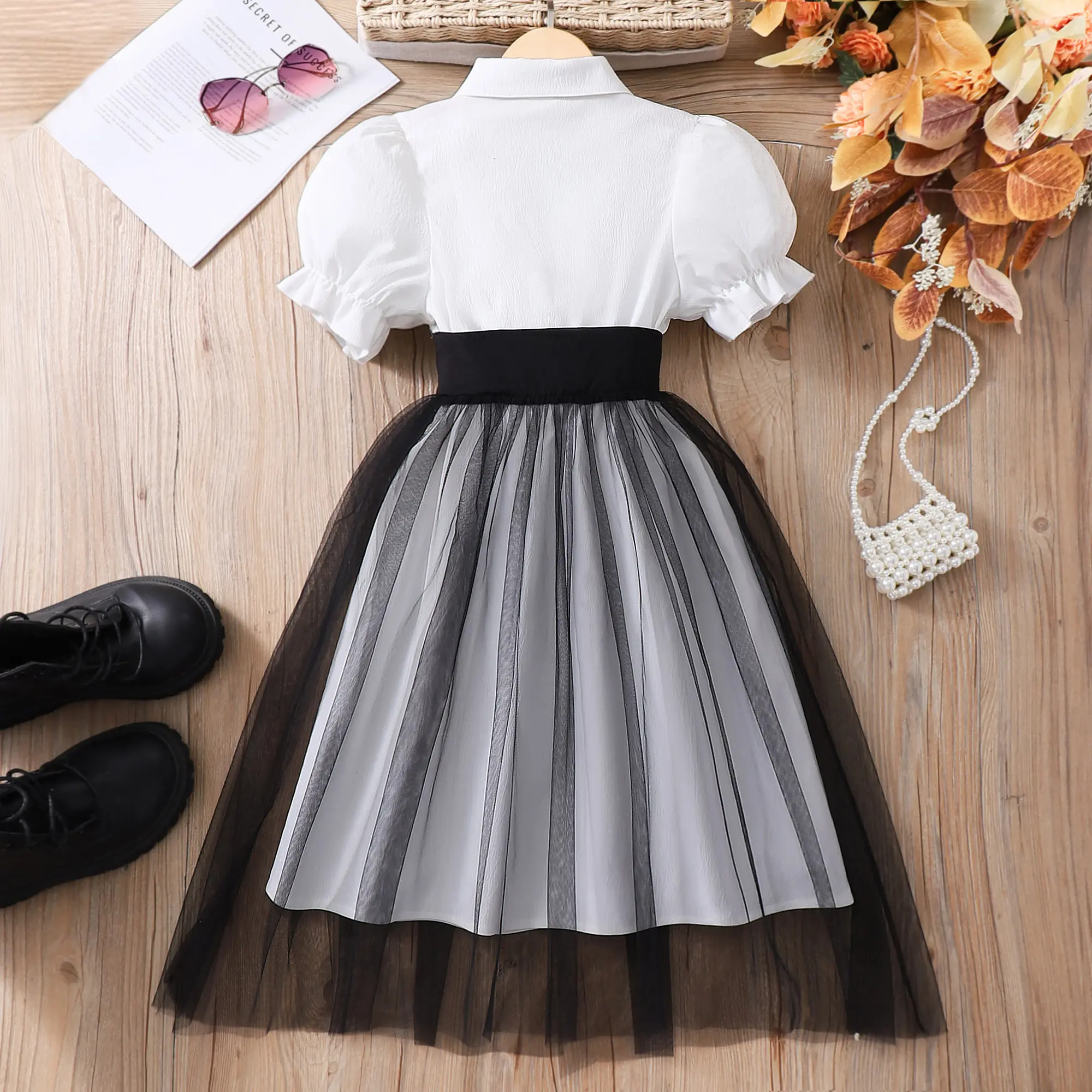 Teen Girl Dress Summer Brown Retro Short Sleeve Children Dresses Fashion Girl Costume Party Big KIds Outfit 7 8 9 10 11 12Yrs