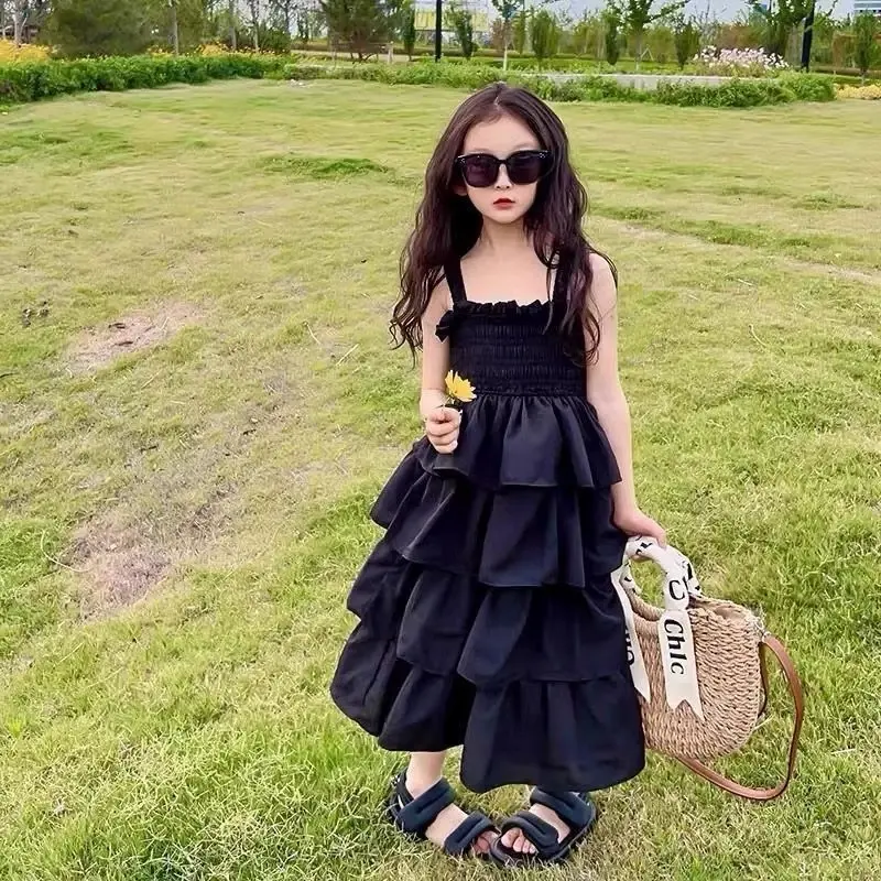 4 5 6 8 10 12 Years Girls Dress Summer Solid Color Sleeveless Fashion Girls Cake Dress Birthday Gifts New Children's Clothing