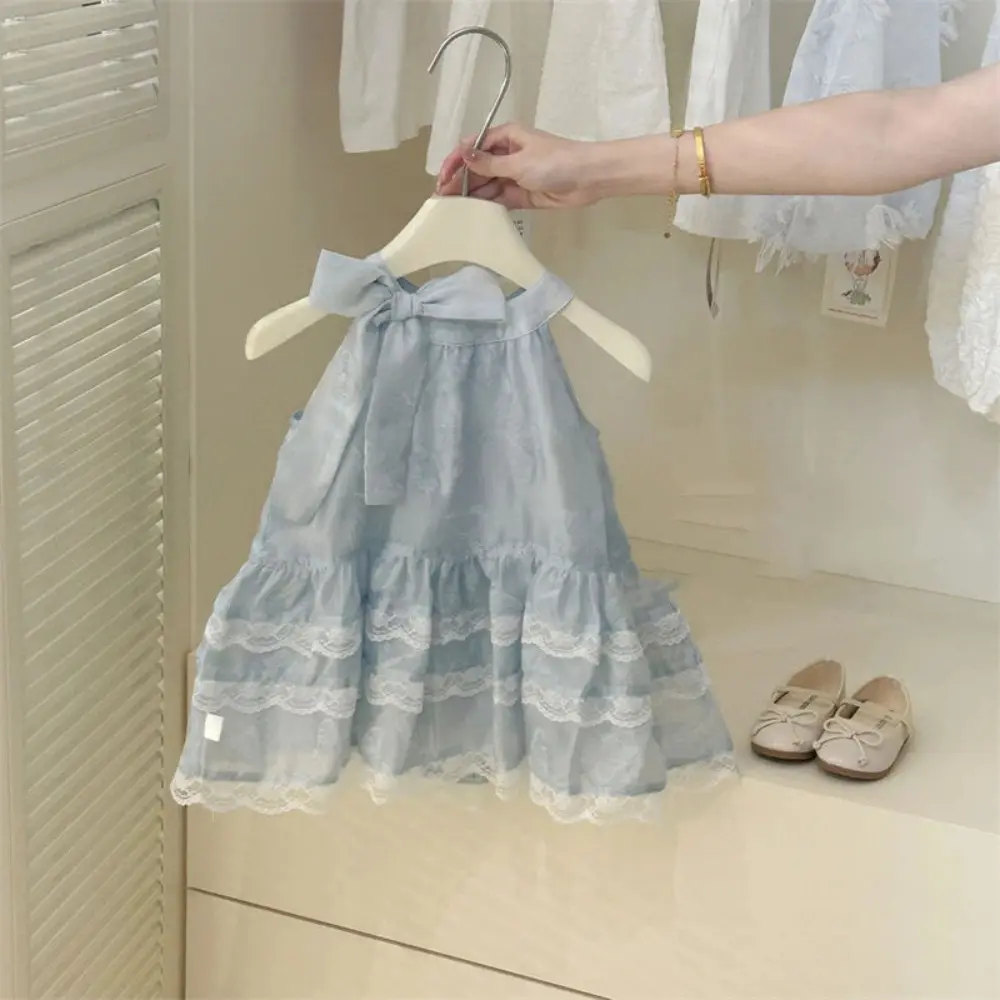 Bear Leader 2025 Summer Baby Girl Dress Fashion 3D Bow Sleeveless Round Neck Lace Suspender Dresses Wedding Party Kids Clothes