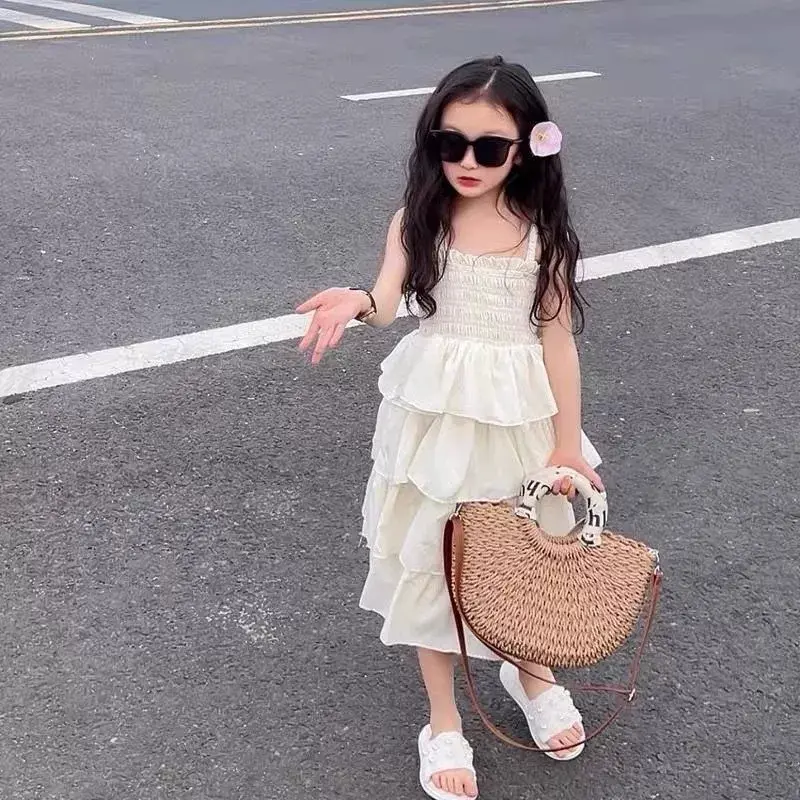 4 5 6 8 10 12 Years Girls Dress Summer Solid Color Sleeveless Fashion Girls Cake Dress Birthday Gifts New Children's Clothing